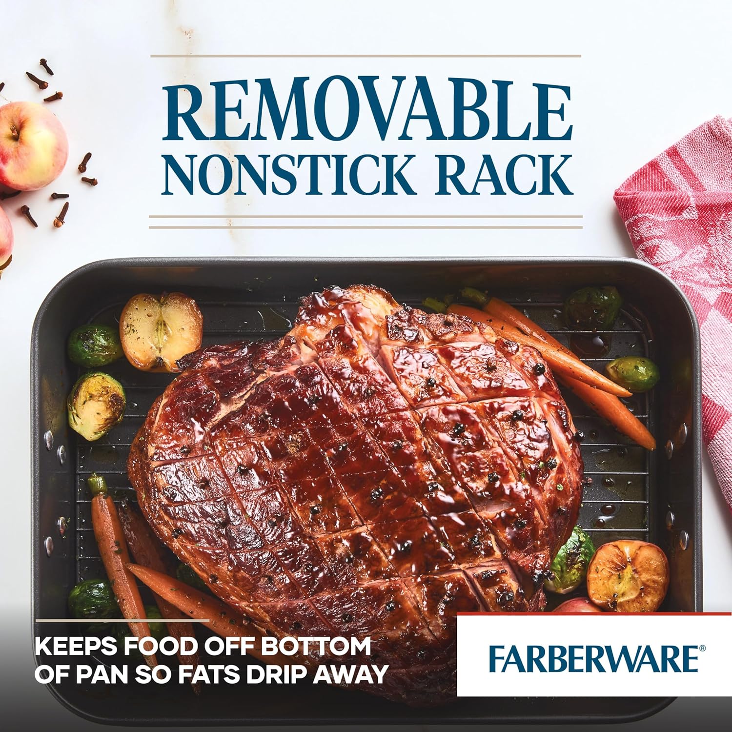 Farberware Bakeware Nonstick Steel Roaster with Flat Rack, 11-Inch x 1