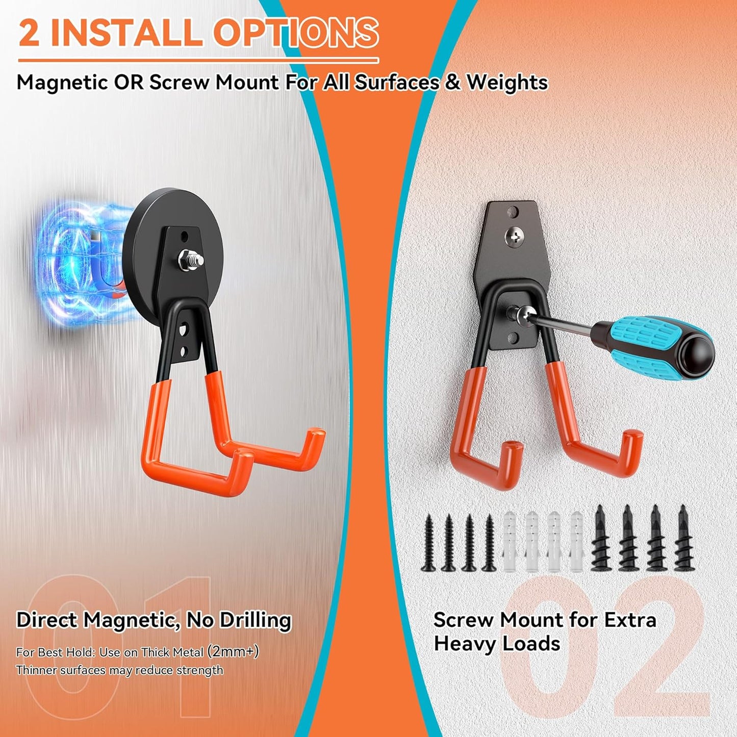 3 Pack Heavy Duty Storage Magnetic Utility Hooks, Ndfeb Strong Large Garage Magnet Hooks, Extra Big Magnetic Hook, Industrial Magnet Holder for Hanging Power Drill Broom Garden Tools Pegboard