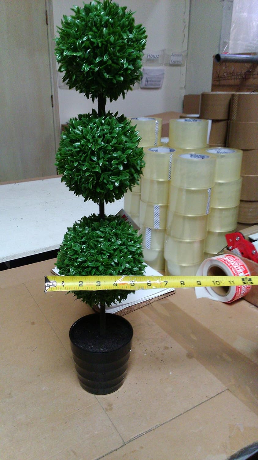 Admired by Nature 24 Inch Artificial Boxwood Topiary Plants - 3 Ball-Shape Faux Topiaries with Planters for Home Decor, Office Desk, Front Porch Indoor and Outdoor - Green with Black Pot, 1 Pack