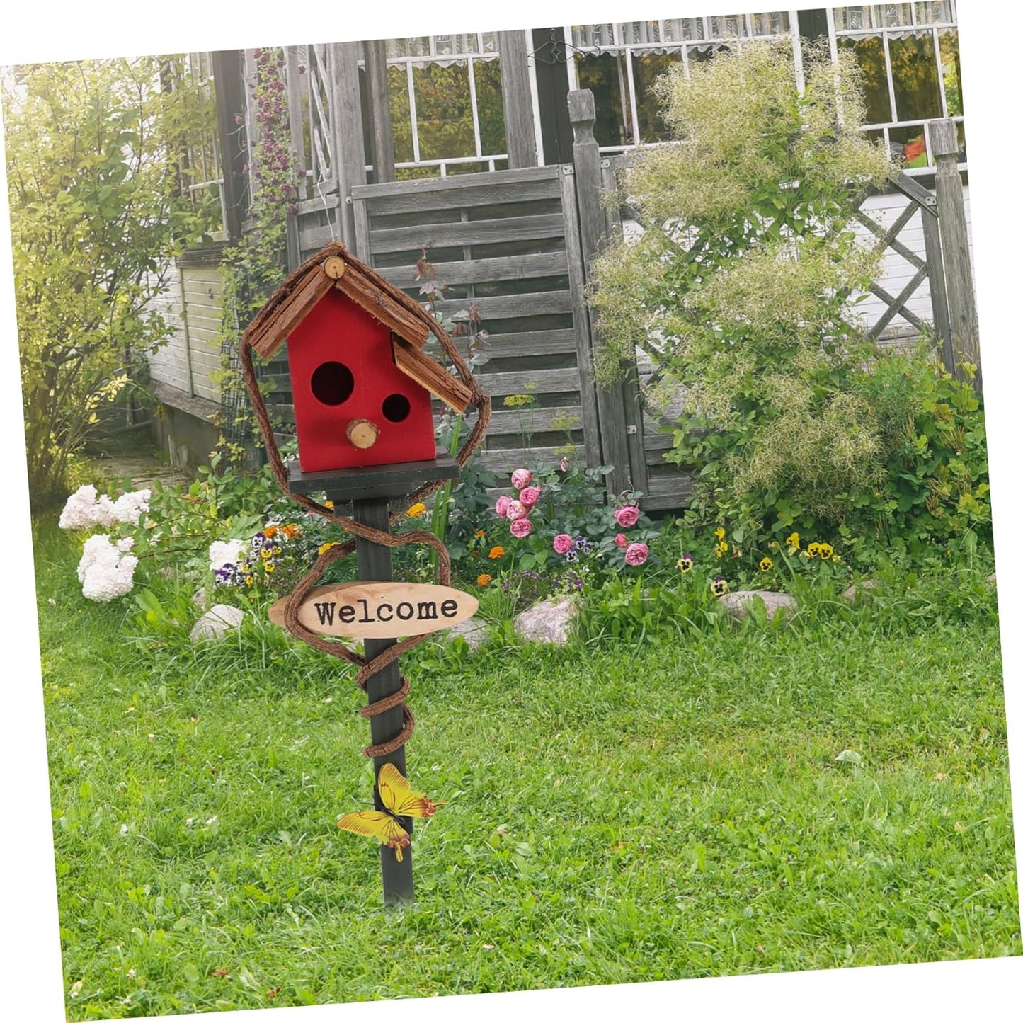 Bird Houses Yard Stake Bird Nest Garden Decorative Sticks Yard Stake Decor Wood Birdhouse with Stake Bird House on Stake Standing Bird Feeder The Bird's Nest Rattan Decorations