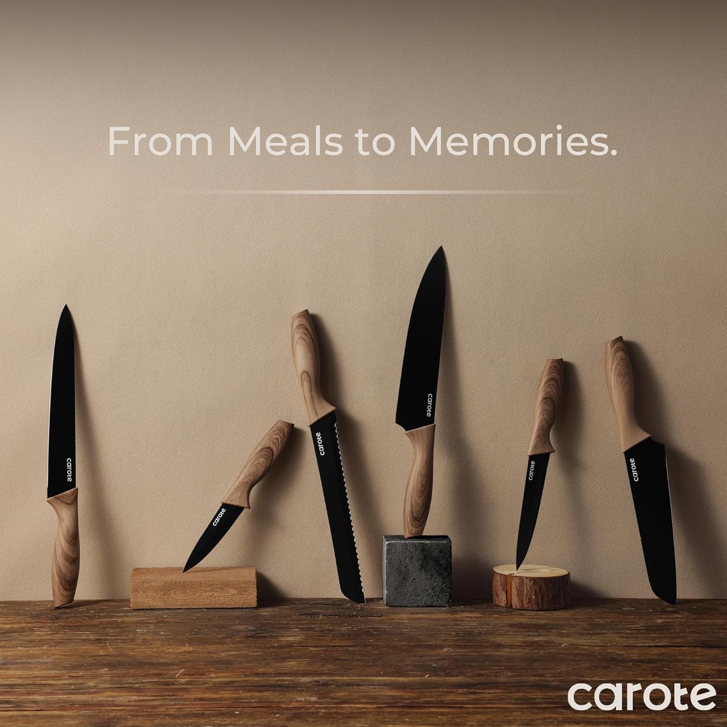 CAROTE 12PCS Knife Set, Stainless Steel Kitchen Knife Set with Nonstic