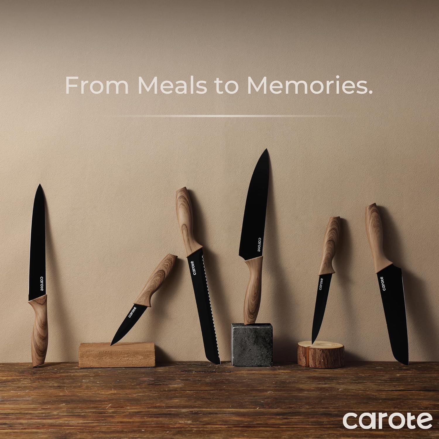 CAROTE 12PCS Knife Set, Stainless Steel Kitchen Knife Set with Nonstic