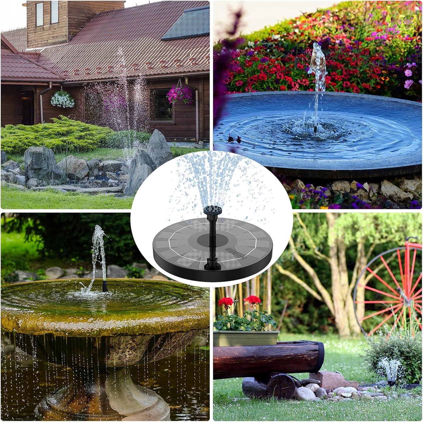AISITIN Solar Fountain Pump 2.5W, 6.7" Solar Powered Water Fountain Pump for Bird Bath, solar pump for fountain with 6 Nozzles for Garden, Ponds, Pool, Fish Tank, Outdoor and Aquarium