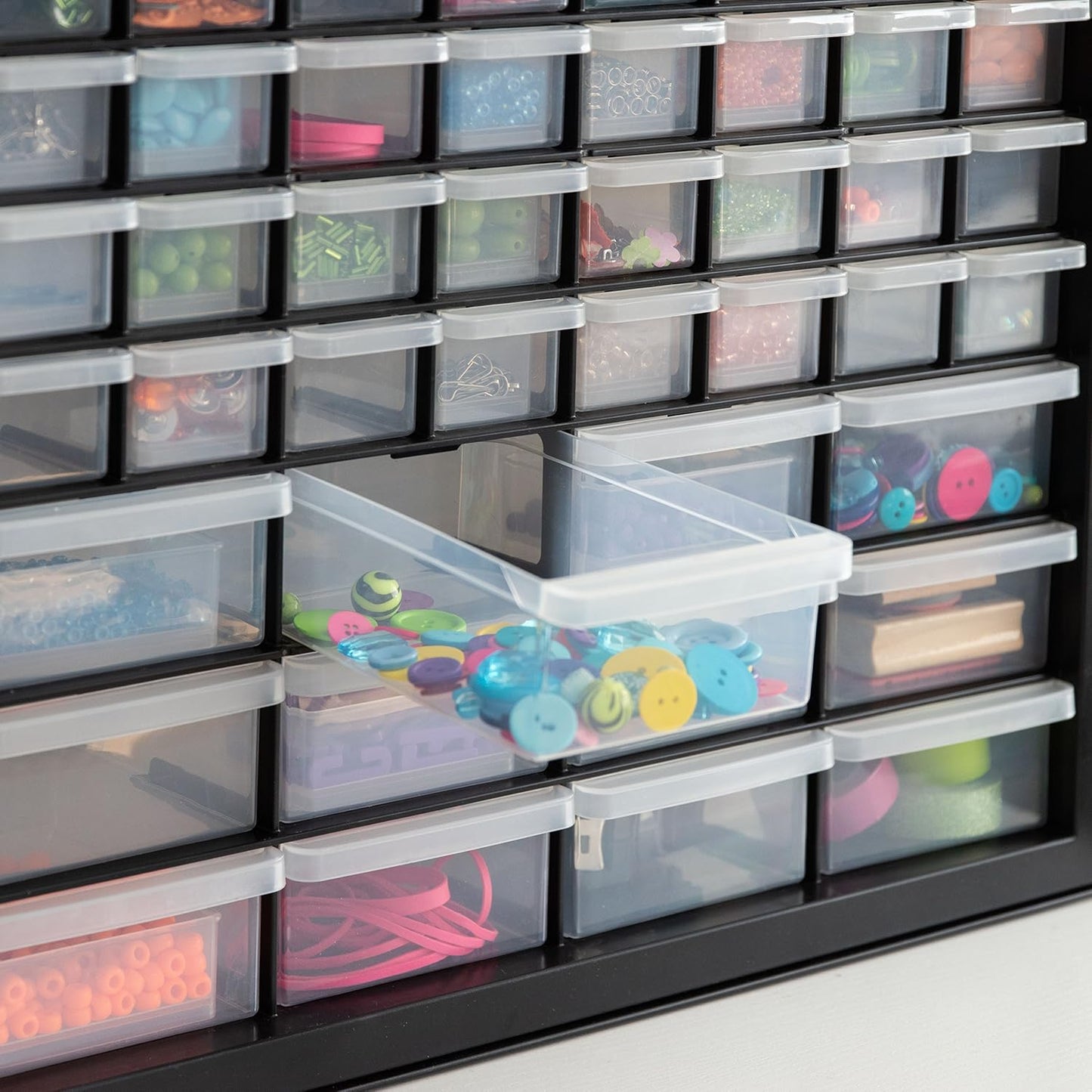 IRIS USA Screw Tool Organizer Small Parts Cabinet, 44-Drawer, Electronics Hardware Nuts and Bolts Plastic Storage Drawers Garage Storage, Stackable Bead Craft Organizer Building Bricks Sorter, Black