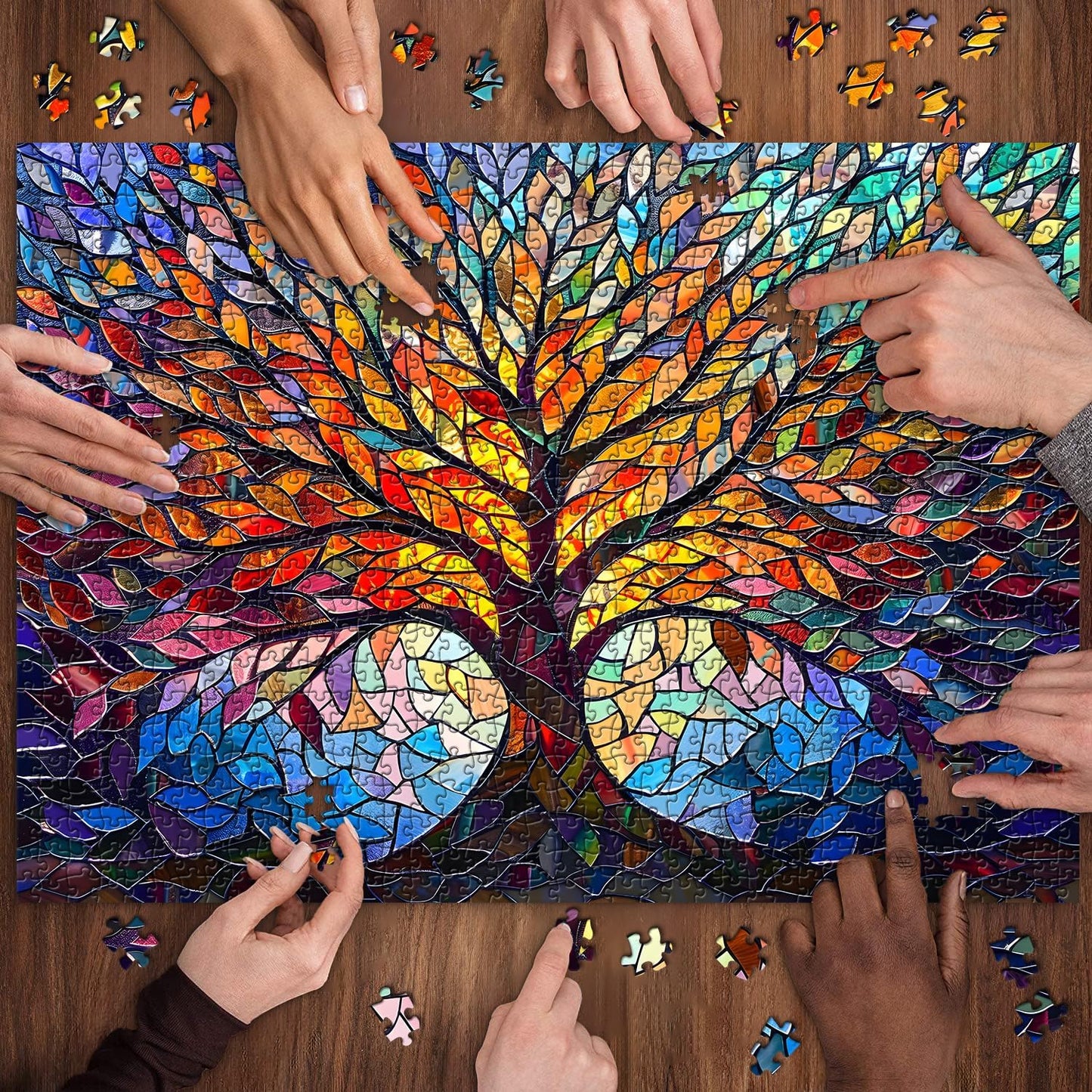 PICKFORU Stained Glass Puzzle Tree of Life Puzzles for Adults 1000 Pie