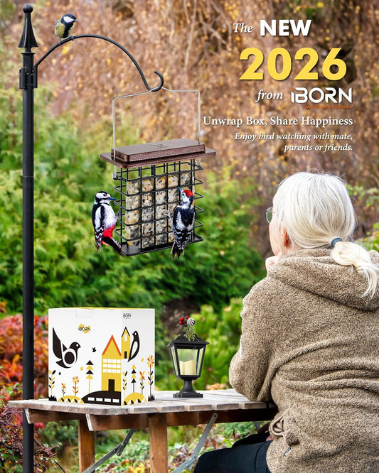 iBorn Suet Feeder Suet Bird Feeders [Single Capacity] for Outside Hanging with Taller Grid for Woodpecker,Metal Coffee（Pack of 1）