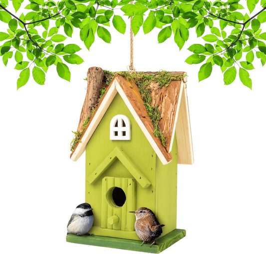 MEKKAPRO Bird House for Outside - Decorative Hanging Birdhouses for Outdoors, Birdhouse with Easy Clean Out Door, Hand-Painted Birdhouses for Chickadees, Wrens, Nuthatches, and Titmice