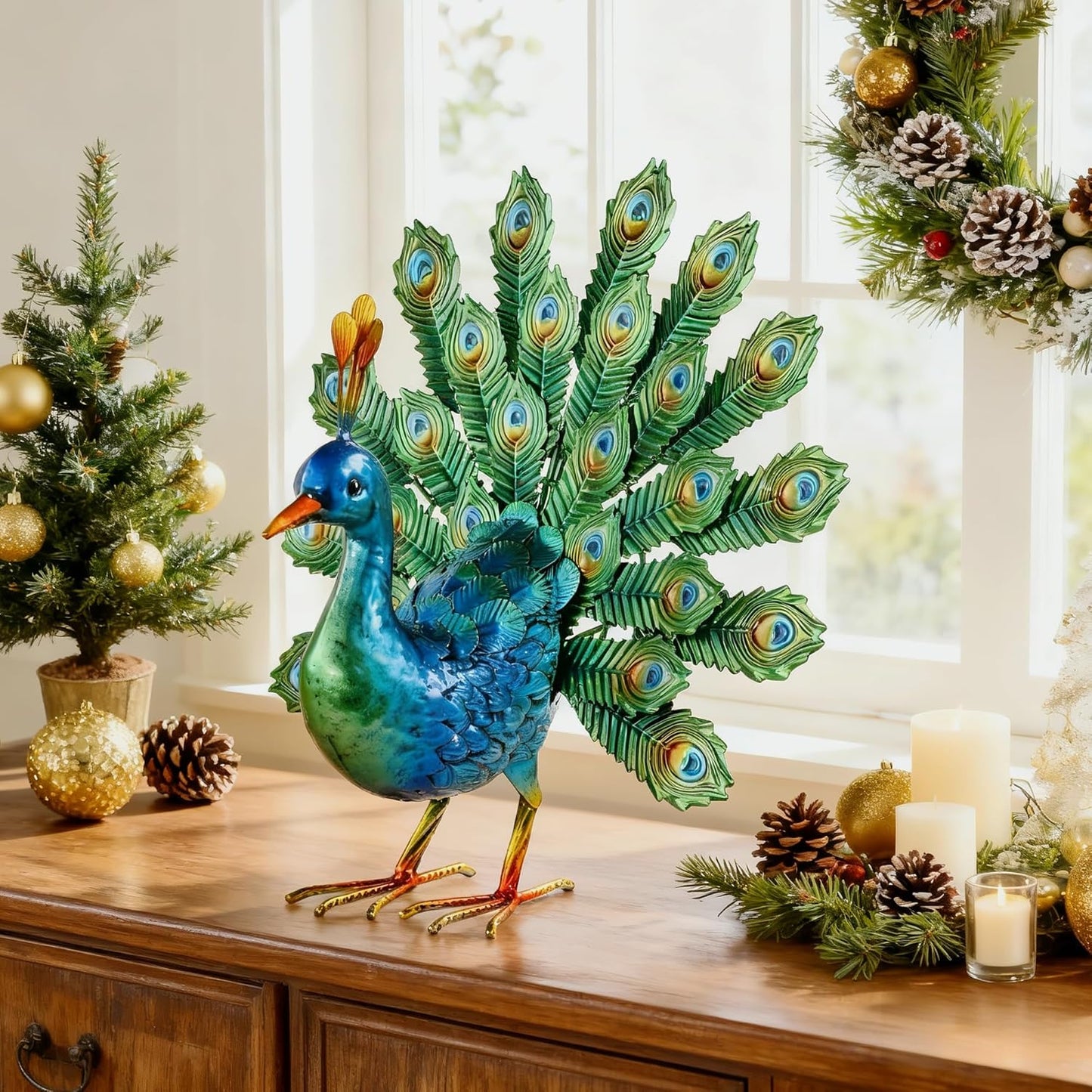 Metal Peacock Decor Garden Statue Yard Art Outdoor Sculpture for Lawn Patio Backyard Decoration,Housewarming Birthday Gifts for Women