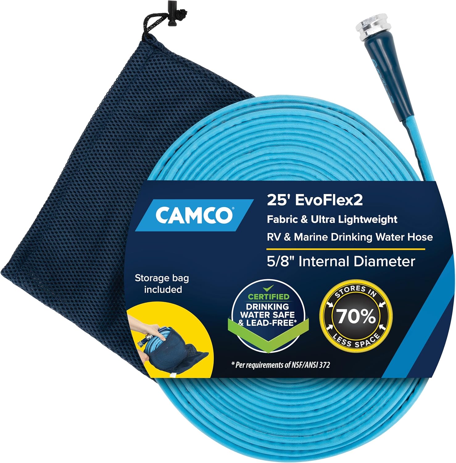 Camco EvoFlex2 25-ft Drinking Water Hose - RV Drinking Water Hose Rein