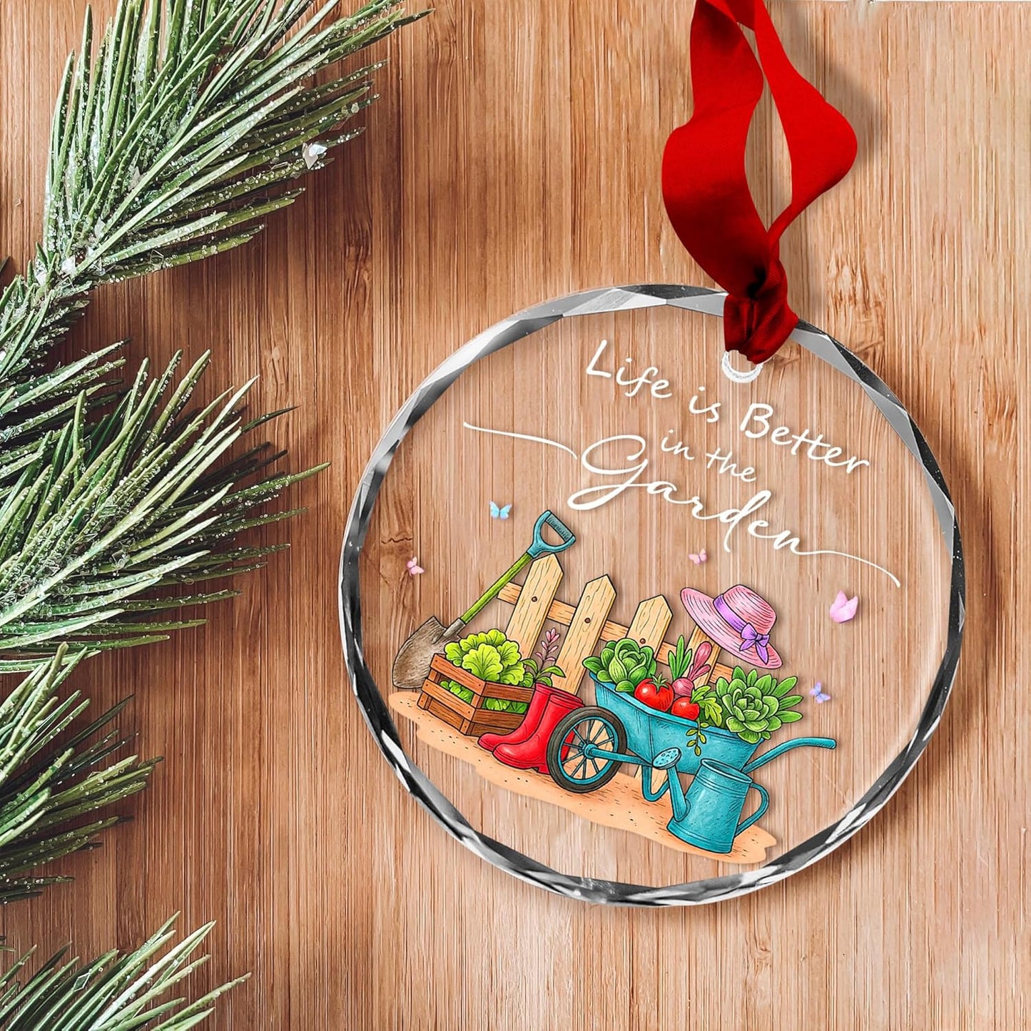 Life is Better in The Garden Ornament – Colorful Gardening Tools & Plants Design for Garden Lovers – Crystal Keepsake for Home or Garden Decor