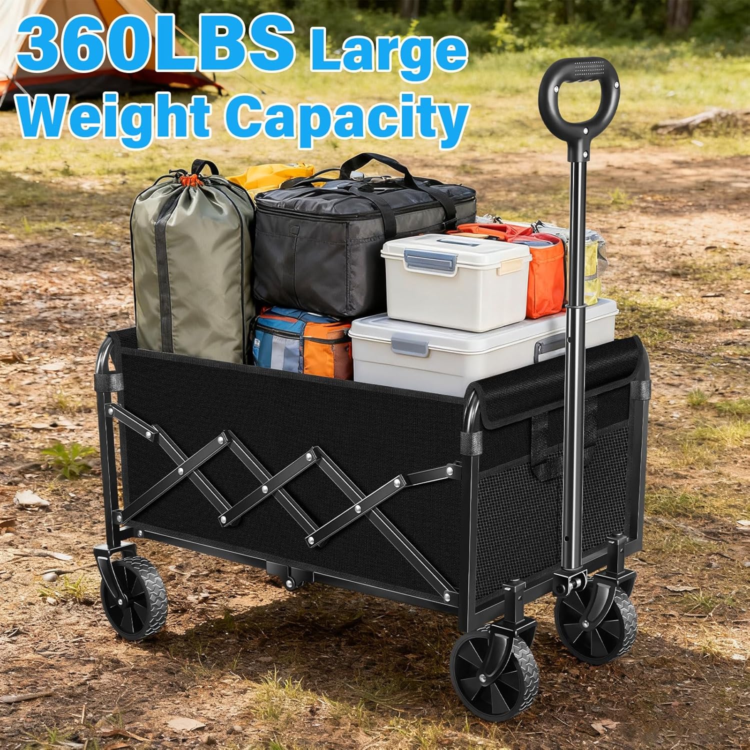 Wagons Carts Foldable, Collapsible Wagon with Wheels, 360LBS Folding G