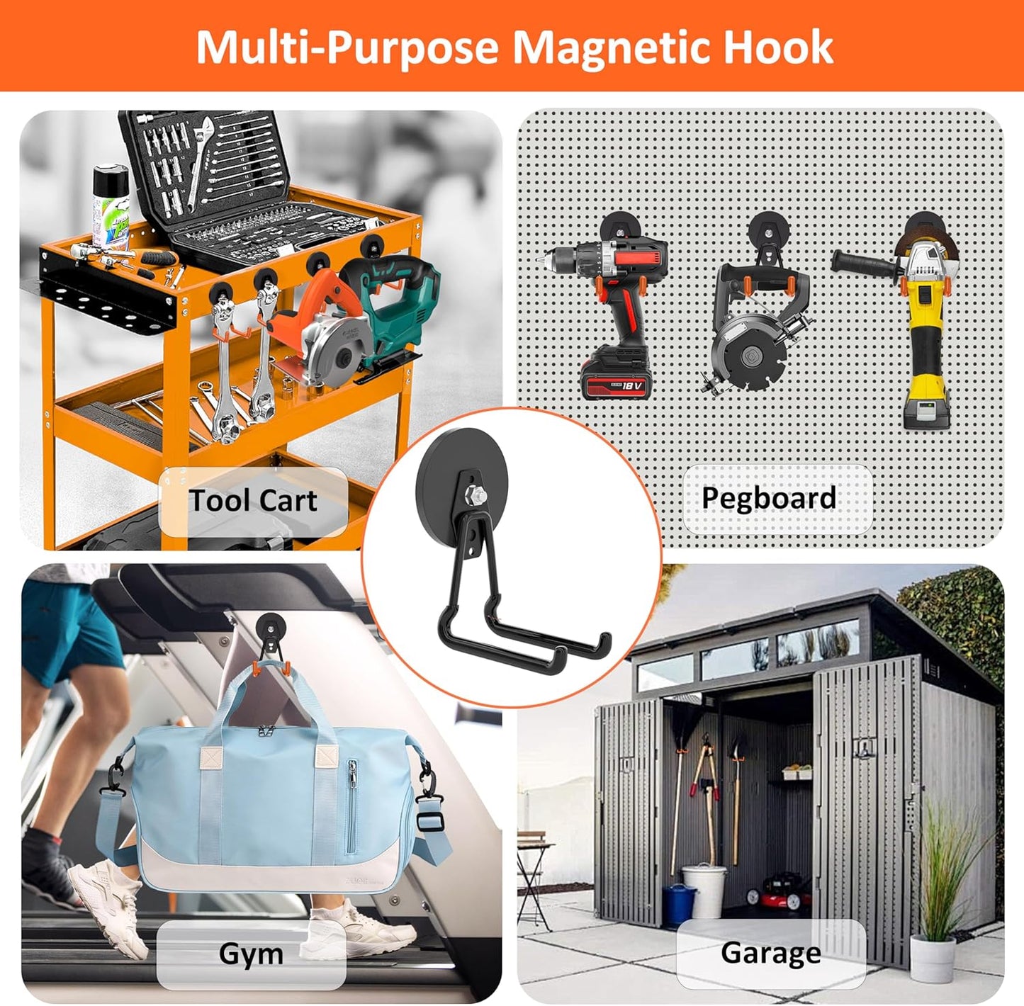 ENUODA Heavy Duty Magnetic Hooks Upgrade Magnetic Tool Holder Strong Magnet Hooks for Hanging Shovel, Garden Tool, Toolbox, Power Tool, Broom, Garage, Locker, Container, 18~25 lbs, 2PCS