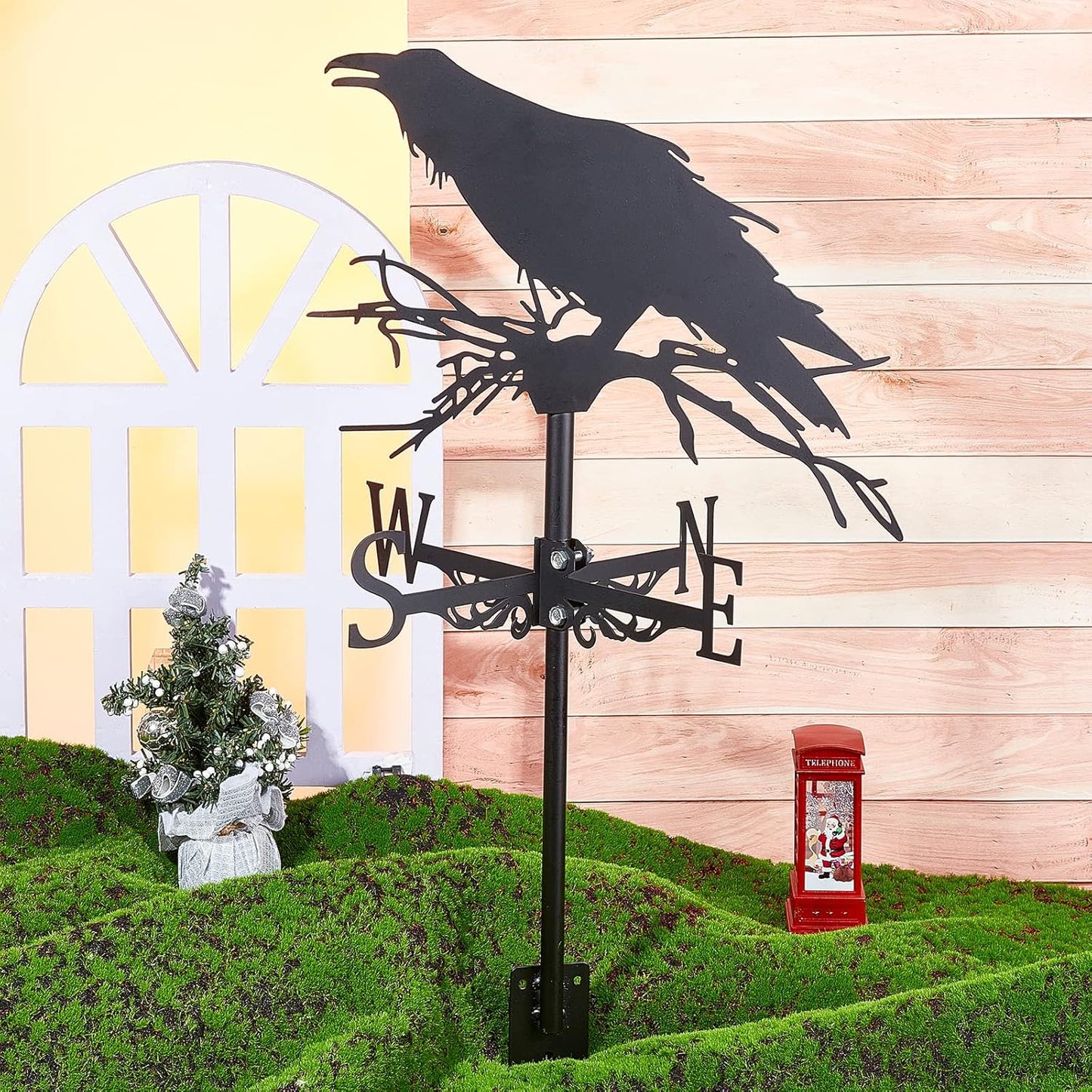 SUPERDANT Crow Weathervane Raven Weather Vane for Yard Animal Metal Wind Vanes Roof Mount for Outside Garden Black Weathervanes Farmhouse Farm Barn Sheds Patio Outdoor Halloween Decorations Gifts