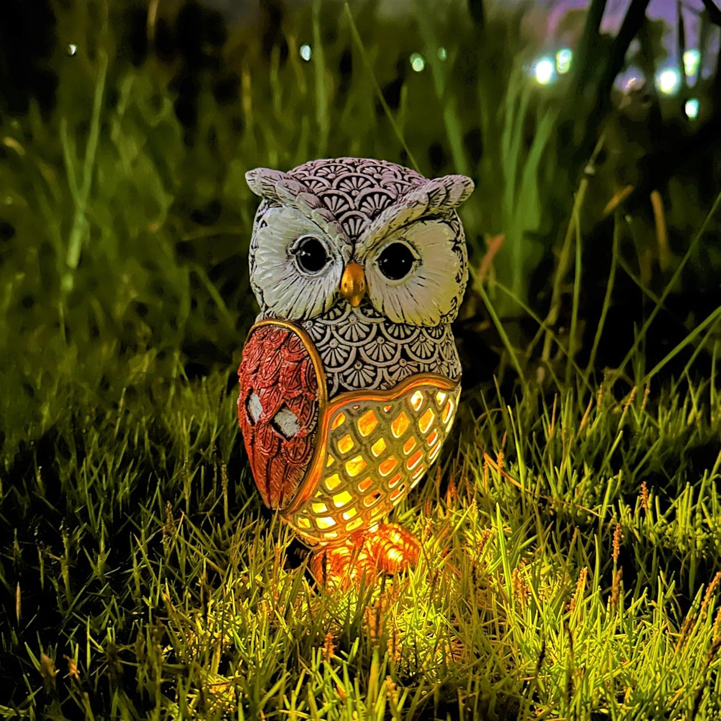 Solar Garden Decor Owl Statues Figurine,Solar Hollow Out Waterproof Lantern for Patio Balcony Yard Lawn,Home Decor,Mother's Day Birthdays Gifts for Mom Grandma Women-3.35" (W) x 5.9" (H)
