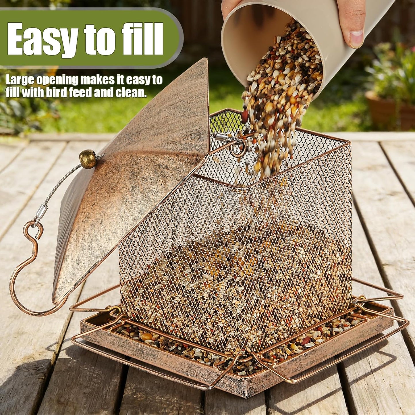 Bird Feeder, Heavy Duty Metal Bird Feeders for Outdoor Hanging, Wild Birdfeeder with Buckle for Garden Yard Outside Backyard, 3.5LB Large Capacity