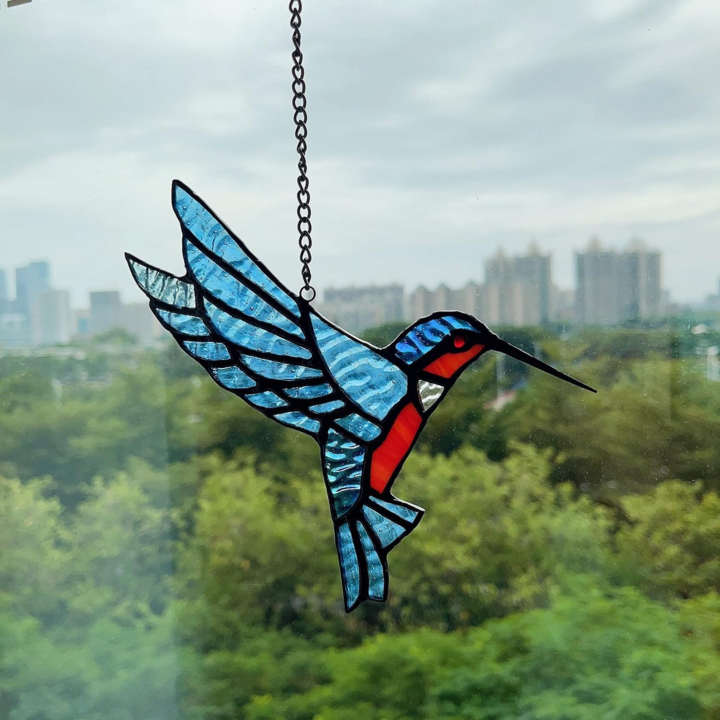 Hummingbird Suncatcher, Hummingbird Stained Glass Window Hangings, Bird Suncatchers for Windows, Handcrafted from Real Stained Glass, Home Decor Crafts