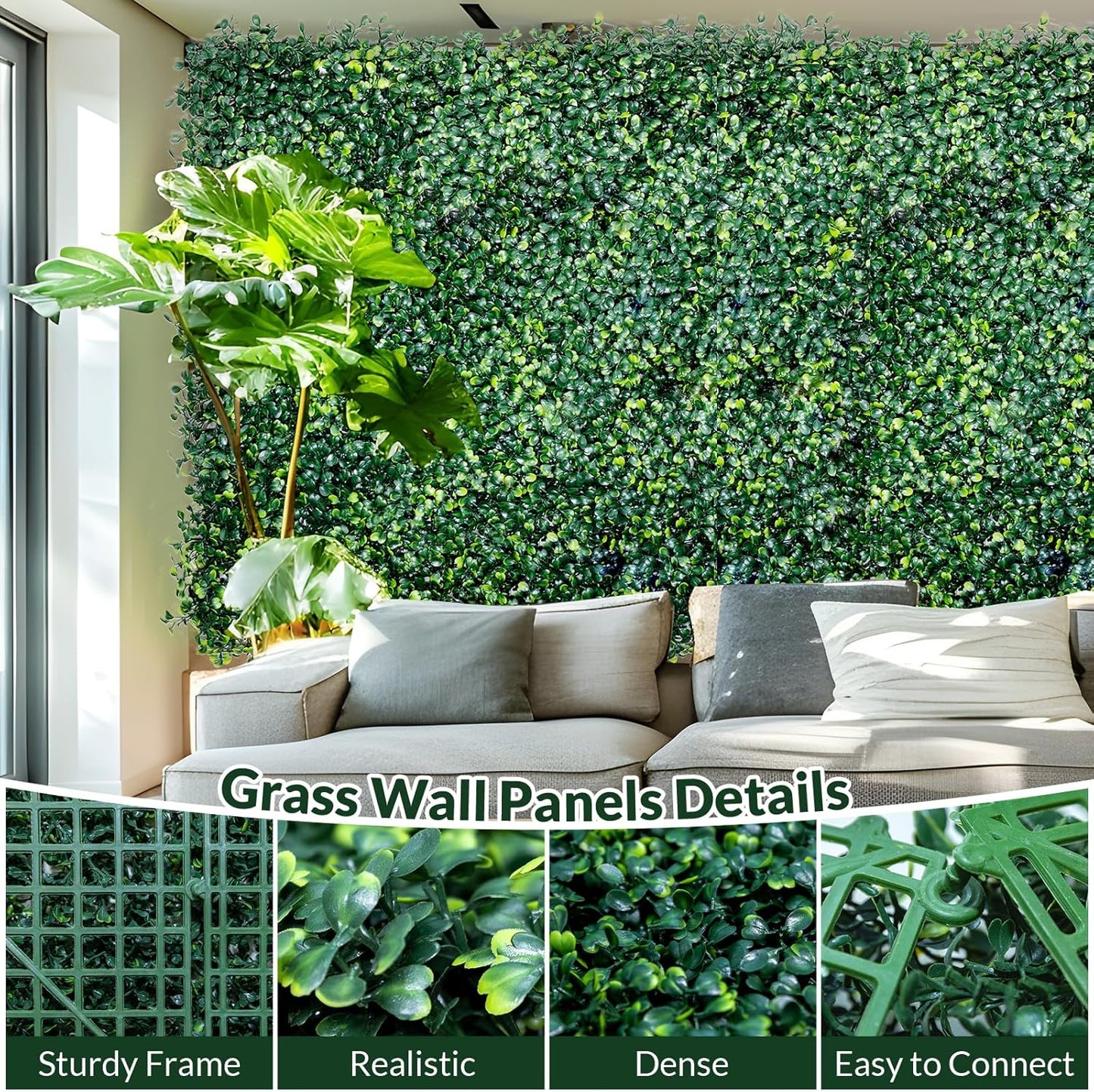 Artificial Grass Wall Panel Backdrop, 24PCS 10"x10" Artificial Boxwood