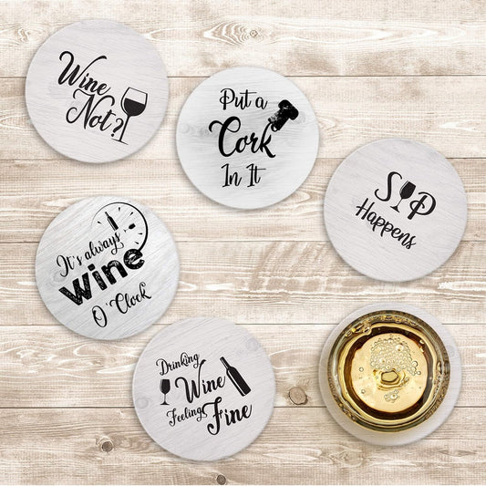 Coasters for Drinks Absorbents with Holder - 6 Pcs Gift Set with 6 Fun