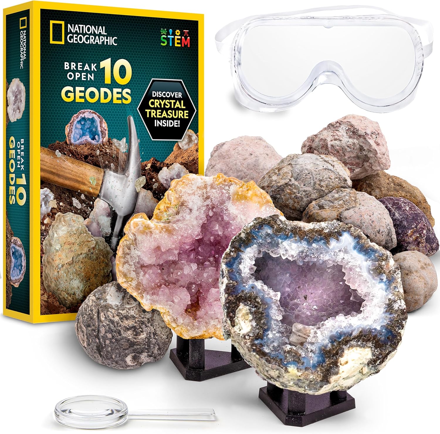 National Geographic Break Open 10 Premium Geodes – Includes Goggles & 