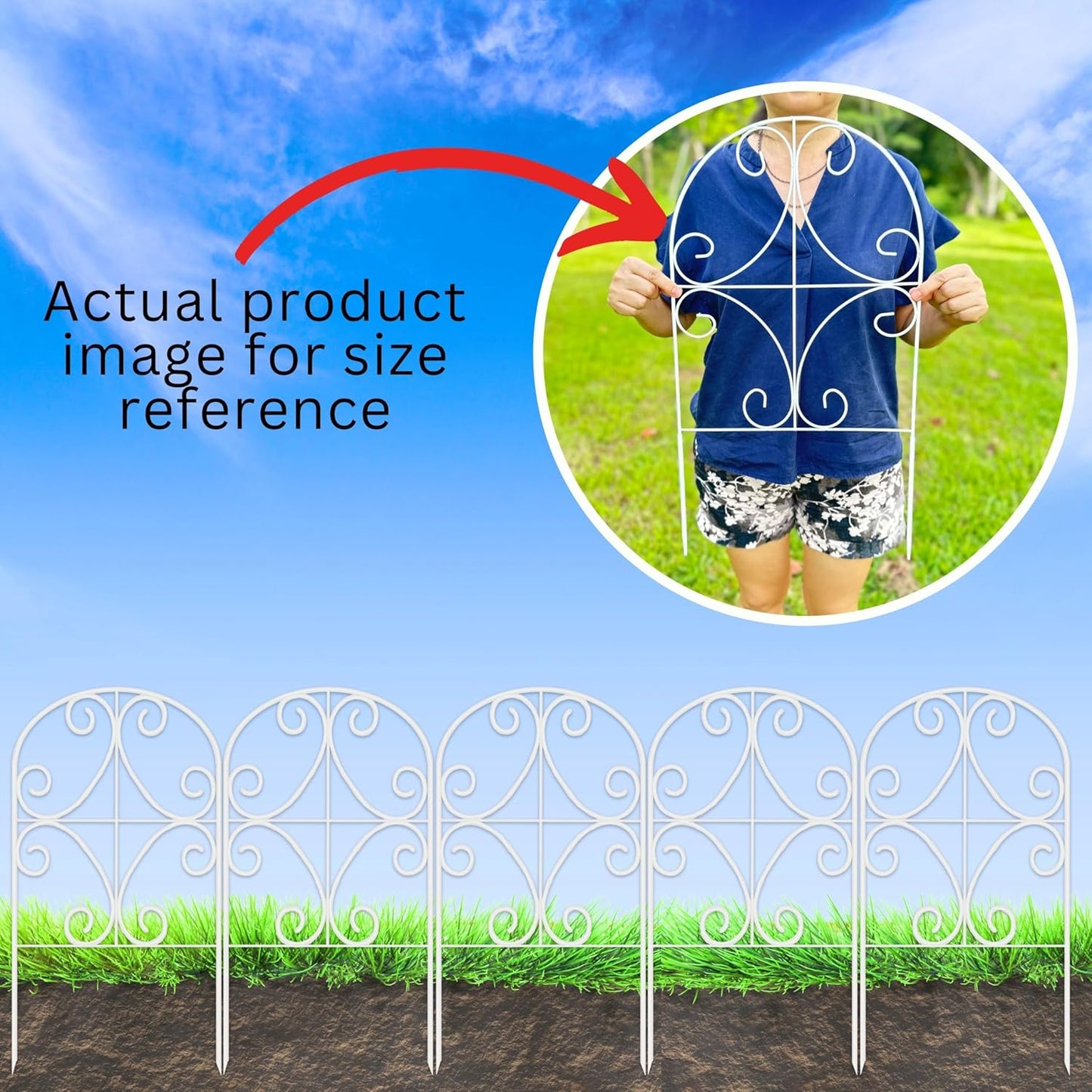 ShopLaLa Garden Fence Border Animal Barrier (10 Panels) 12in(L) x 24in(H) Wire Fence Butterfly Arch Panel Outdoor, Decorative Fencing Rustproof White Metal for Lawn Landscape, Dog Fences for The Yard