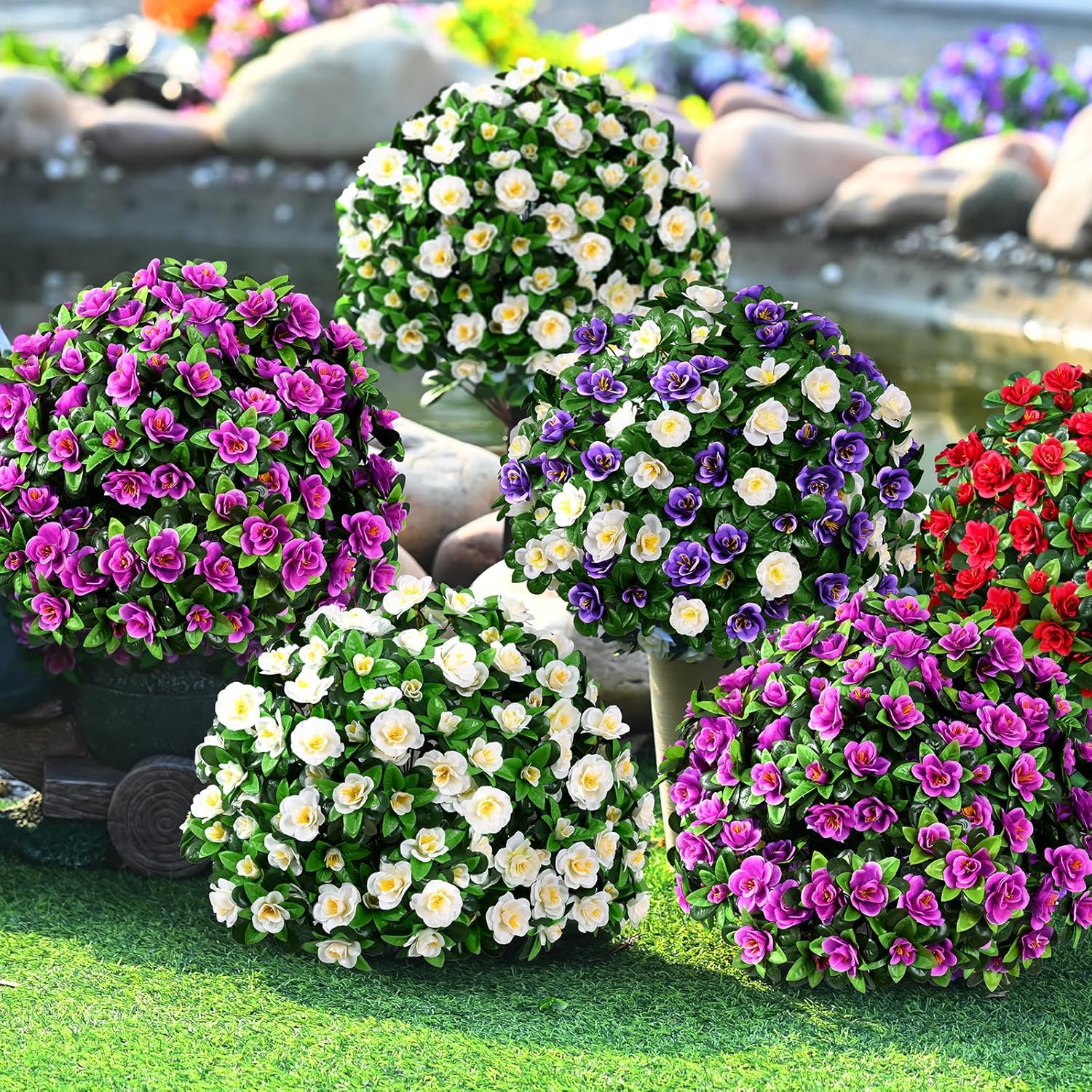 Waipfaru 1 Pack Artificial Flowers Topiary Ball Trees for Outdoors, 24