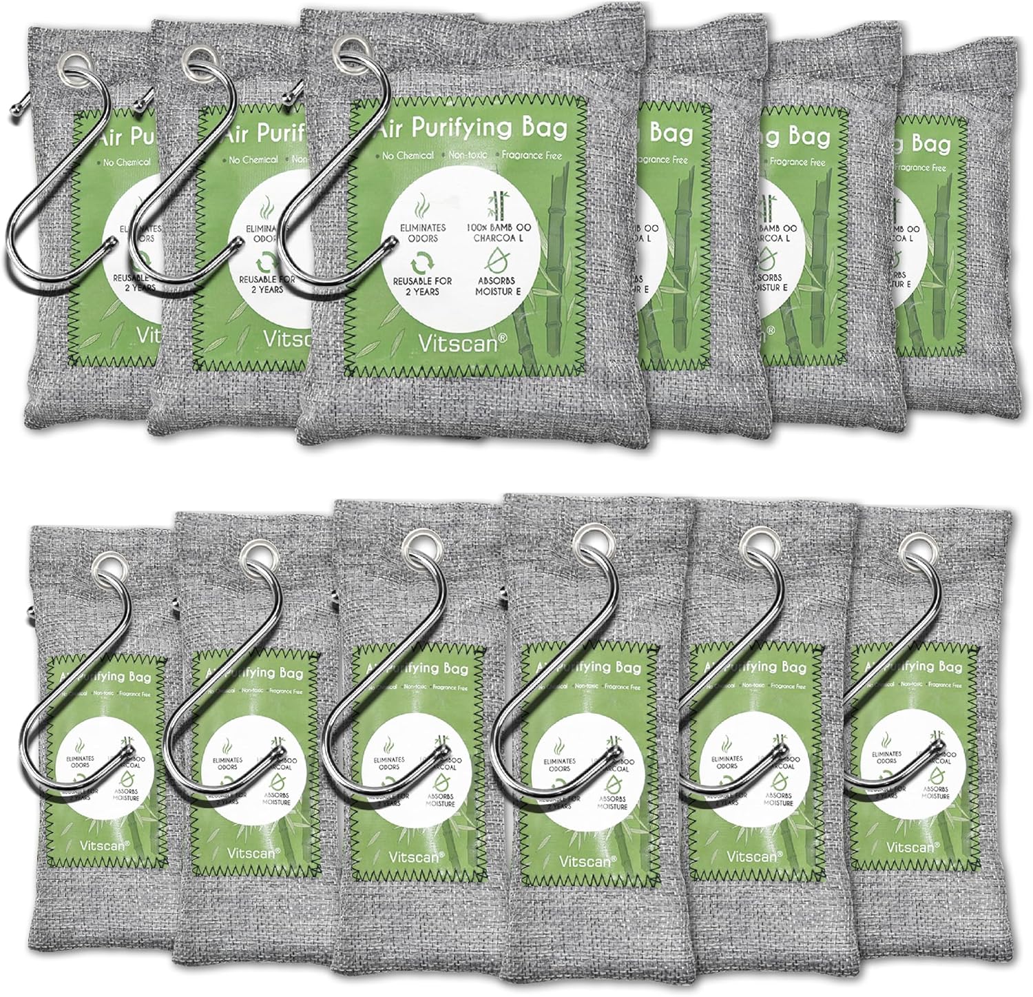 12 Pack Bamboo Air Purifying Bag, Activated Charcoal Bags Odor Absorbe