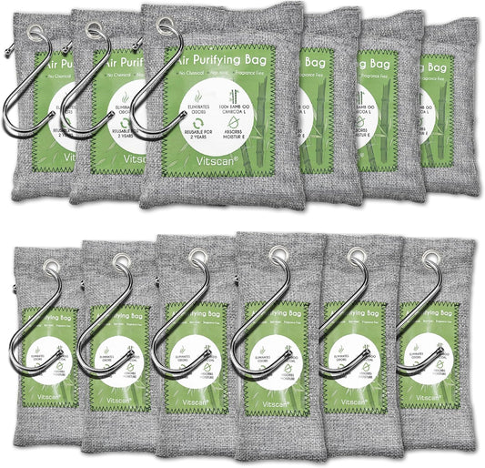 12 Pack Bamboo Air Purifying Bag, Activated Charcoal Bags Odor Absorbe