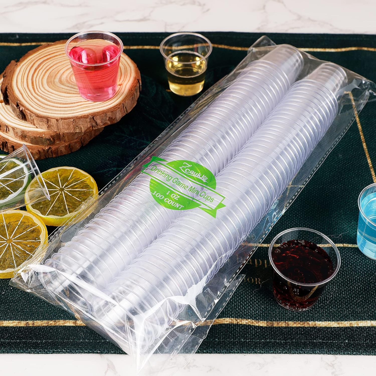 Zcaukya 100 Shot Glasses, 1oz Clear Plastic Disposable Hard Cups, Mini