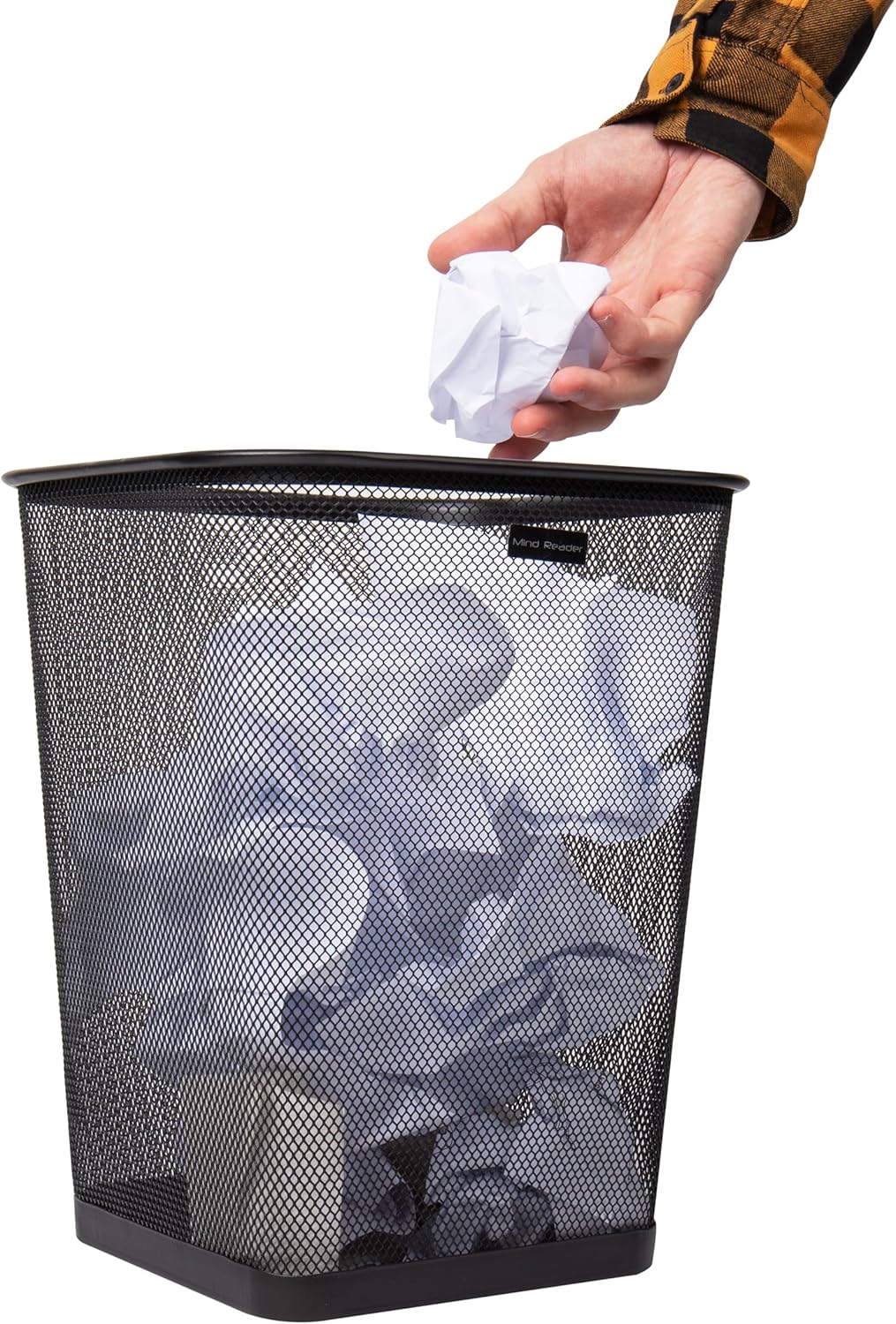 Mind Reader Mesh Trash Can, Waste Paper Basket, Square, Office, Metal 