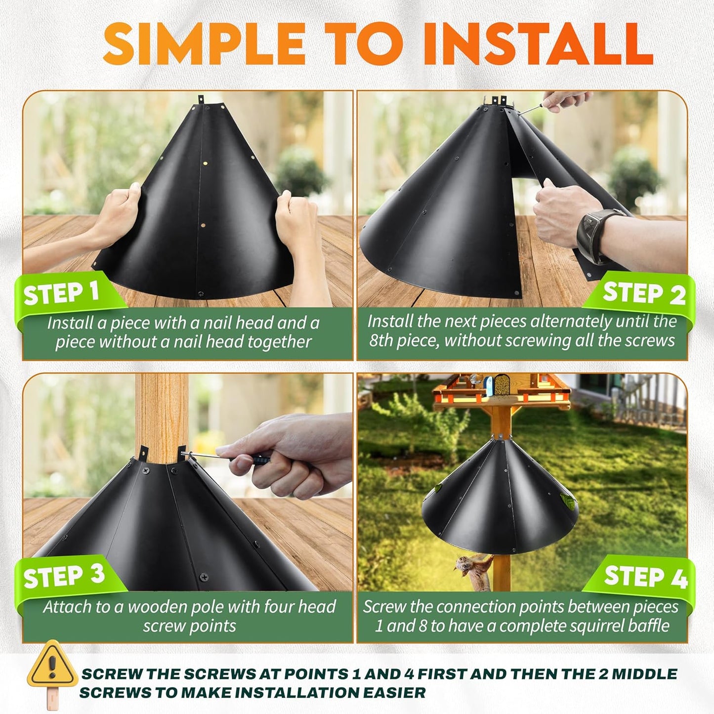 [Upgraded] 24” Squirrel Baffle for 4x4’’ Post, 0.7mm Thick Deflector for Bird Feeder Post, Anti-Rust Steel Squirrel Guard Stopper for Wooden Pole, Squirrels and Raccoons Proof Barrier for Bird House