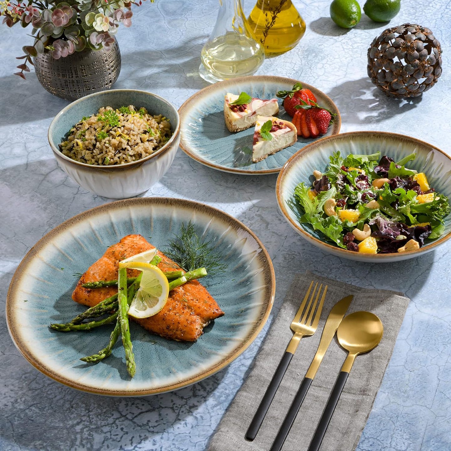 Gibson Elite Mayfair Bay 16-Piece Embossed Double Bowl Dinnerware Set,