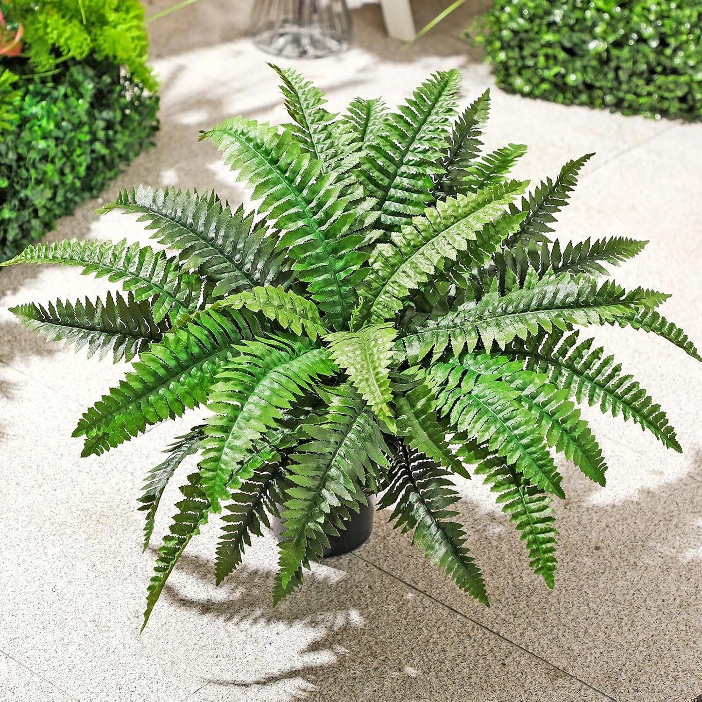 23.6'' Fake Ferns Potted Plant, Artificial Boston Ferns in Pot 34 Leaves, Faux Boston Bush Artificial Greenery for Outdoor Indoor Patio Garden Farmhouse Windowsill Porch Home Decor