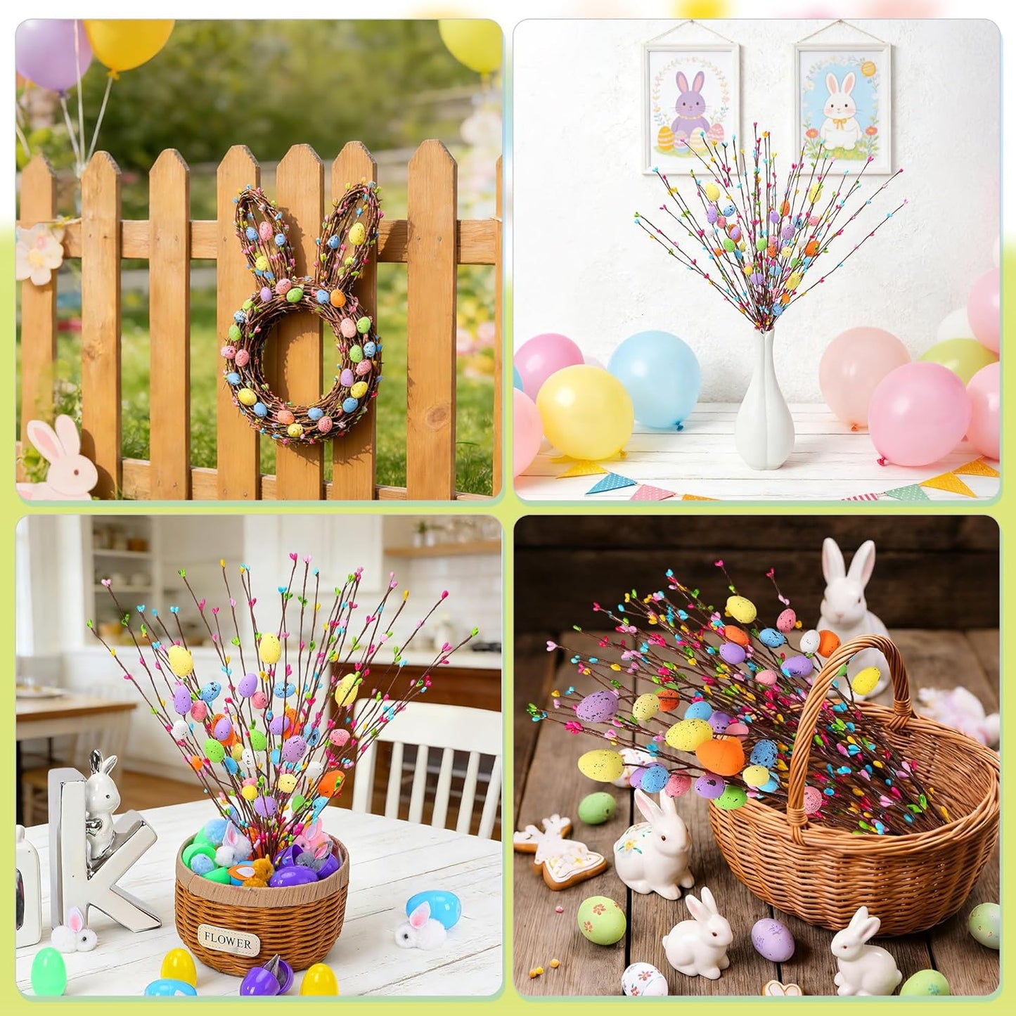 Yunfan 39Pcs Easter Decorations Artificial Easter Spray Vine with Pastel Eggs and Berries Spring Flower Stems Egg Twig Branches for Home Vase Decor Floral Arrangement Centerpiece Wreath Decoration