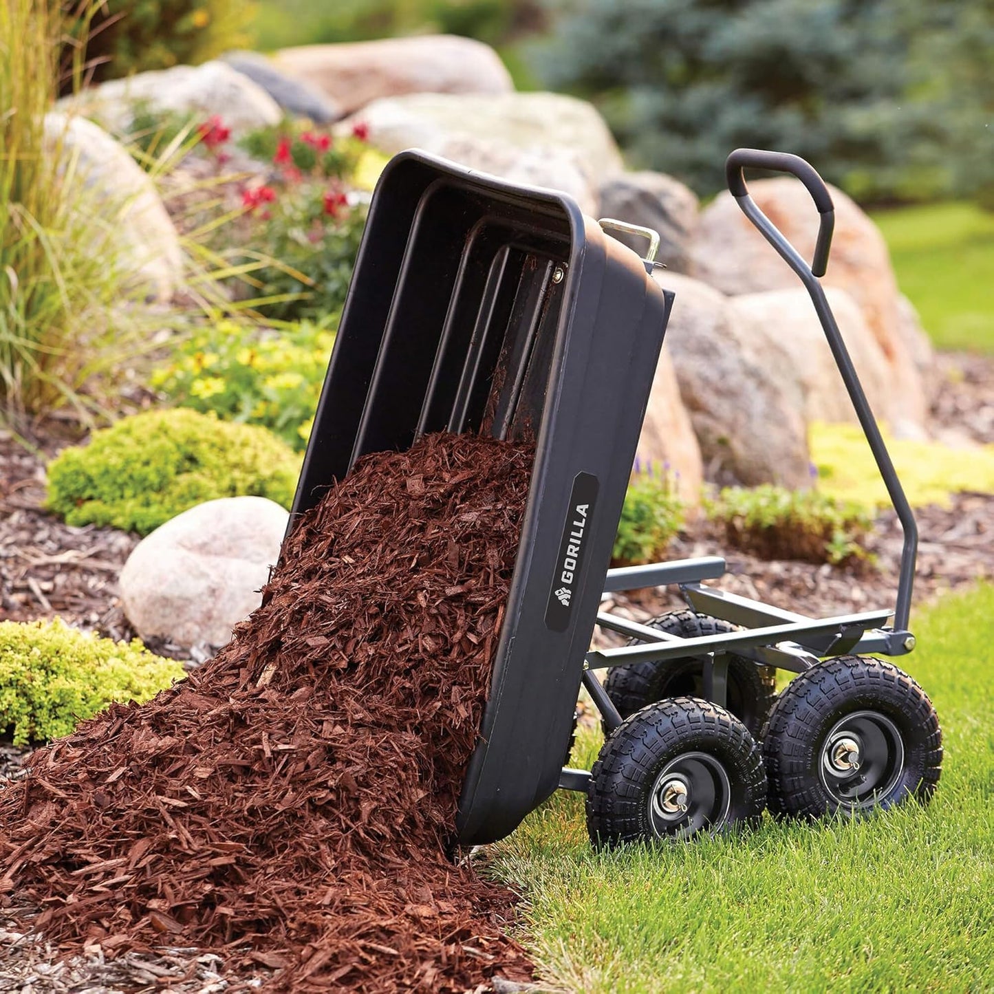 Gorilla Carts Poly Garden Dump Cart, 4 Cu Ft Tub, 600 lb Haul Capacity