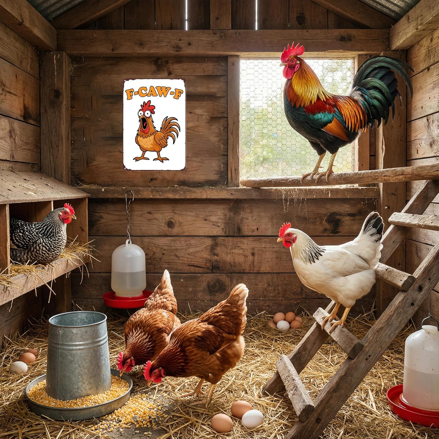 Funnysign Chicken Gifts Vintage Chicken F-CAW-F Tin Sign for Chicken-C