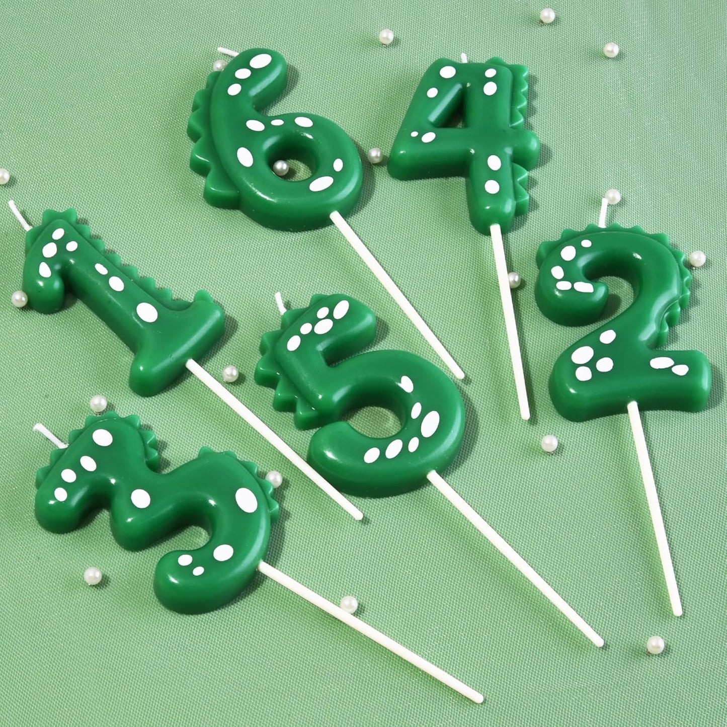 PHD CAKE 2.76 Inch Green Dinosaur 3 Number Birthday Candles, Dinosaur 