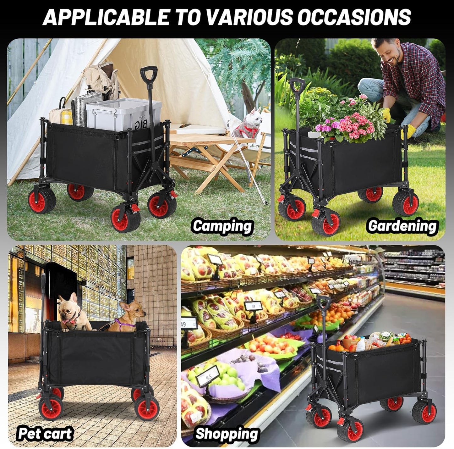 GAOMON 120L Collapsible Beach Wagon, 220lbs Weight Capacity Heavy Duty Foldable Garden Cart with Big Wheels for Sand, Utility Wagon Cart for Shopping, Camping, Beach