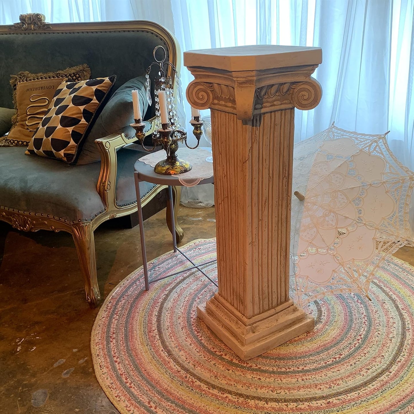 38'' Tall Roman Column with Base Roman Pillar Greek Column Magnesium Oxide Large Size Statue Sculpture Pedestal Stand Holder for Indoor Outdoor Wedding Birthday Party Decor
