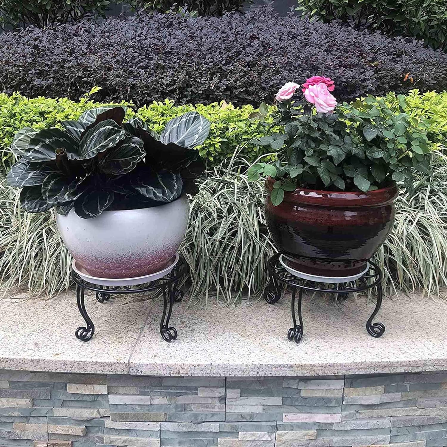 Metal Outdoor Plant Stand 11.8IN Diameter Heavy Duty Plant Pot Stands 