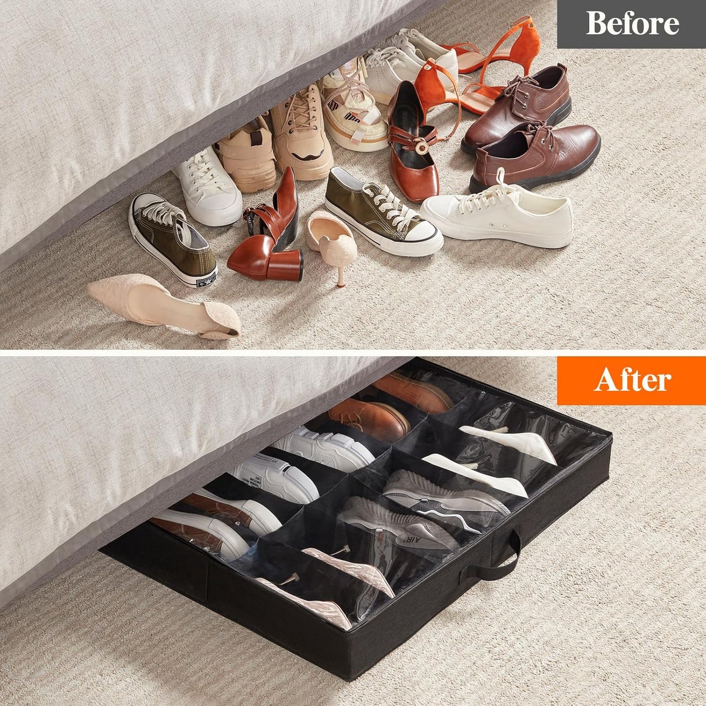 Lifewit Under Bed Shoe Storage Organizer Set of 2, 4.3 Inches Tall Low