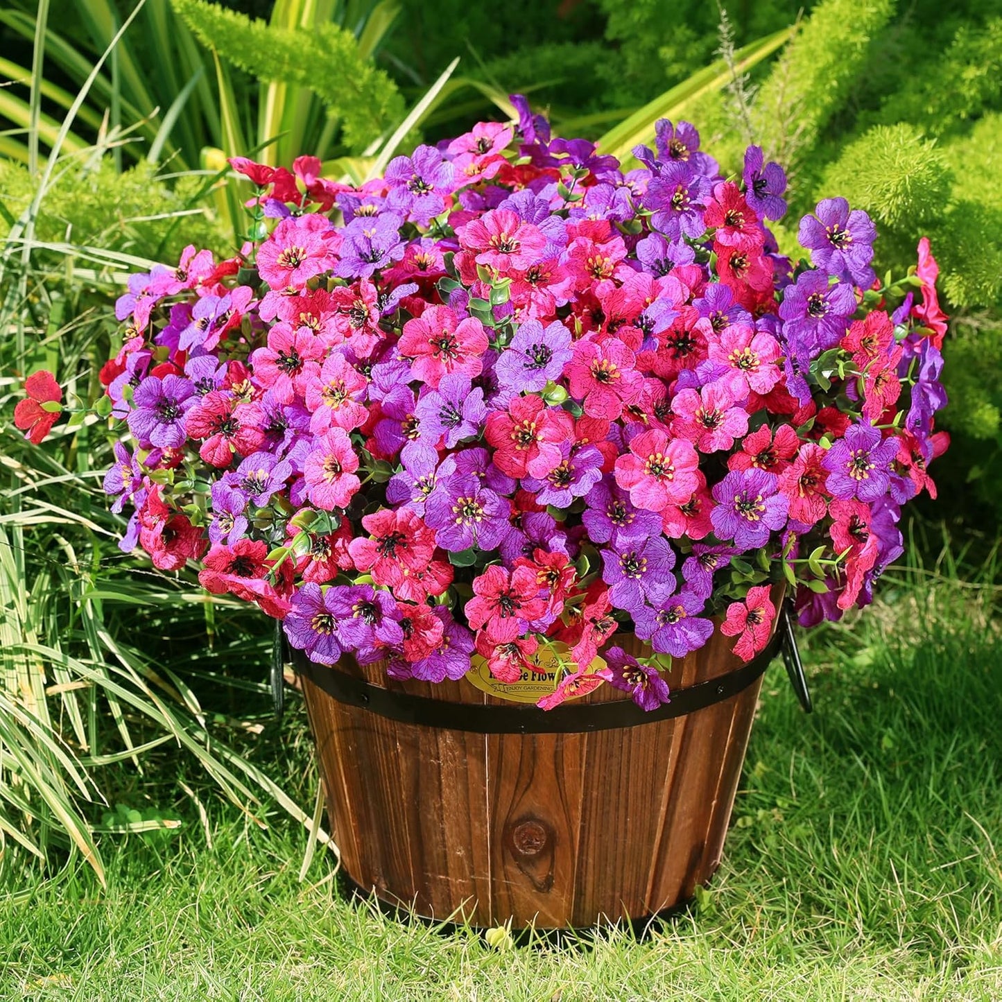 Artificial Flowers for Outdoors Spring Decor, 16 Bundles UV Resistant Realistic Fuax Silk Flowers, Fake Plants for Planter Indoor Outside Garden Porch Patio Window Box Balcony Yard (Fuchsia Purple)