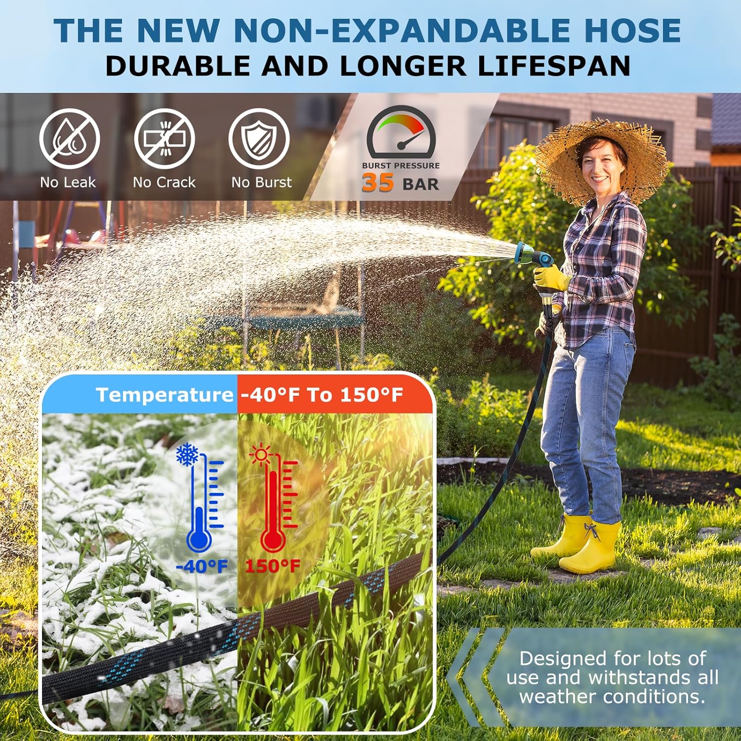 Non-Expanding Garden Hose 100 ft, Kink Free Flexible Water Hose with 1