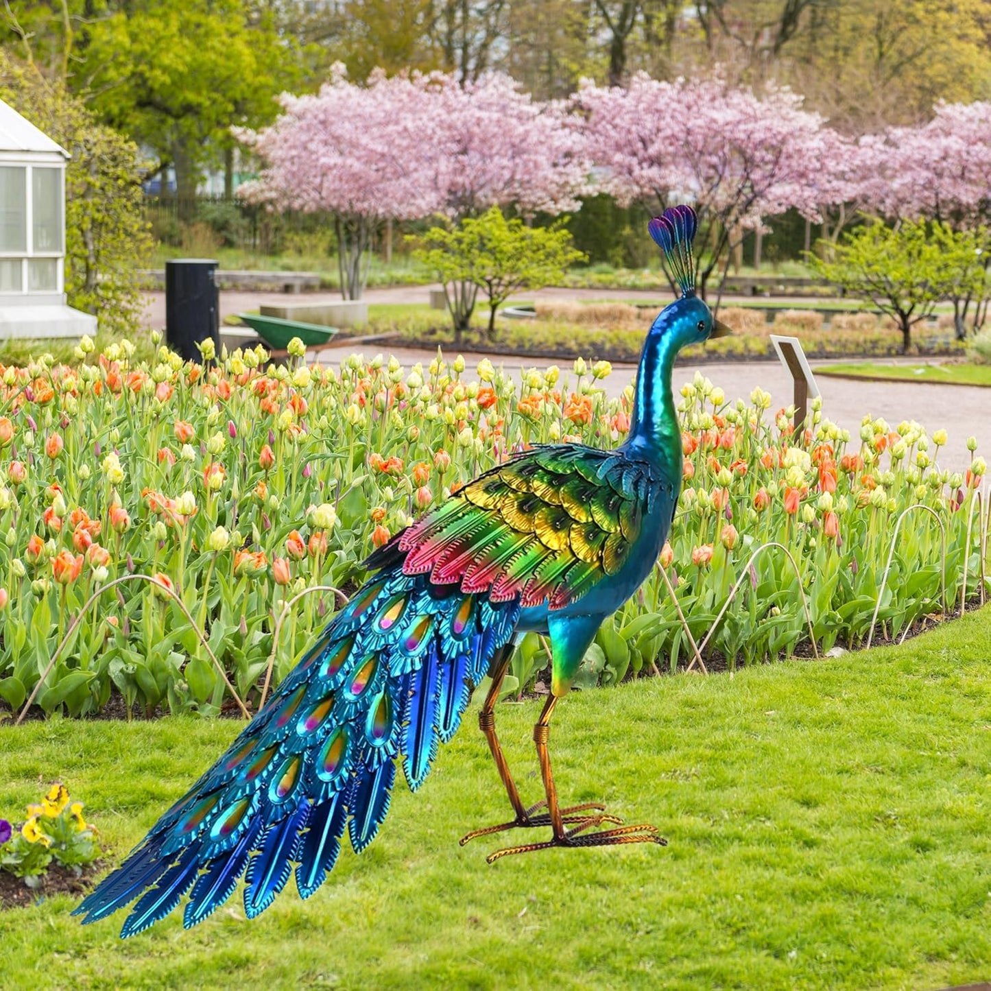 chisheen Metal Peacock Statue Garden Decor Yard Art Sculpture Outdoor Decoration for Lawn,Patio,Backyard,Housewarming Birthday Gifts for Women,Mom,Grandma
