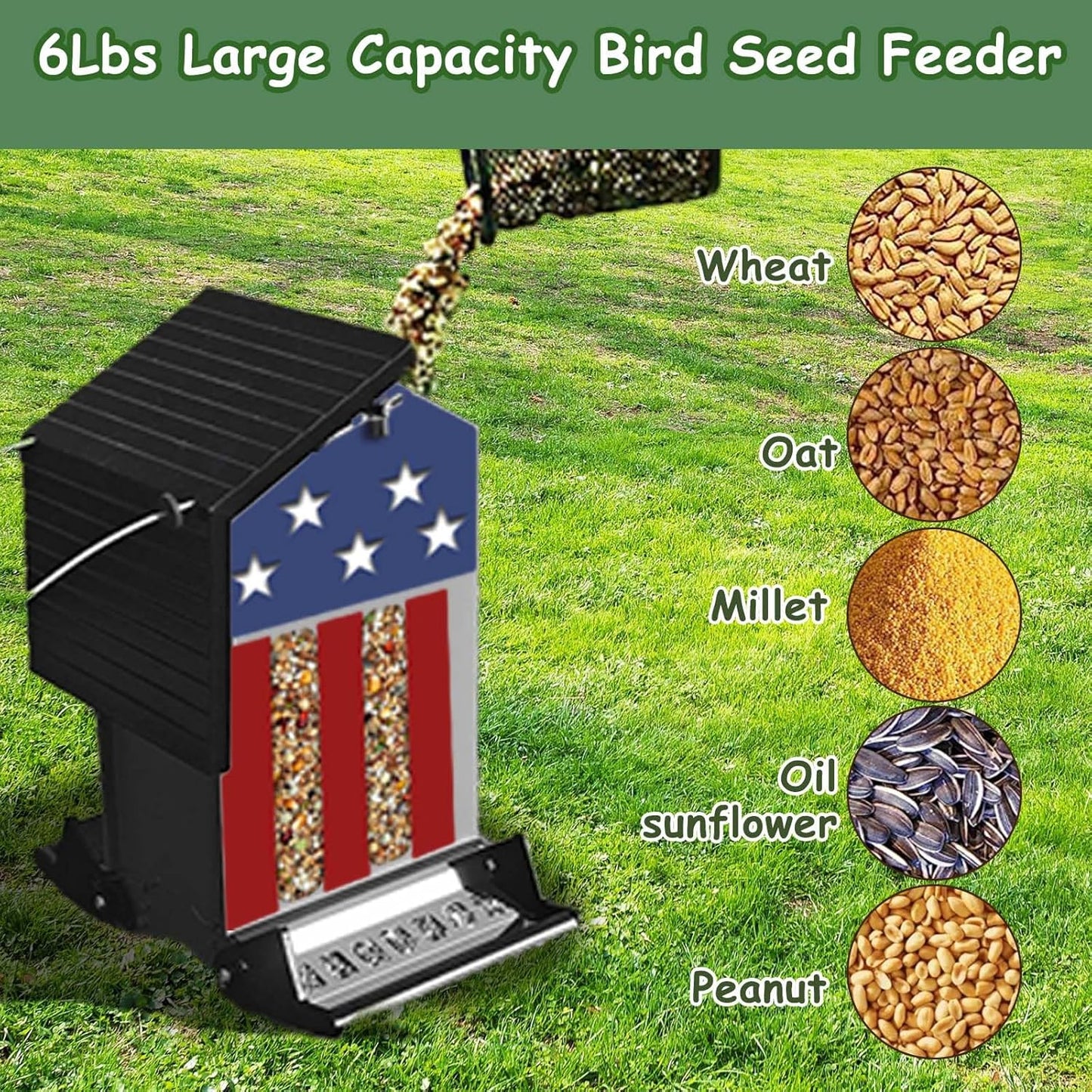 Squirrel Proof Bird Feeder, Hanging Bird Seed Feeders for Outdoors, 6LBS Large Capacity Metal Weight-Activated Perches Wild Birdfeeder for Blue Jay, Cardinal, Outside