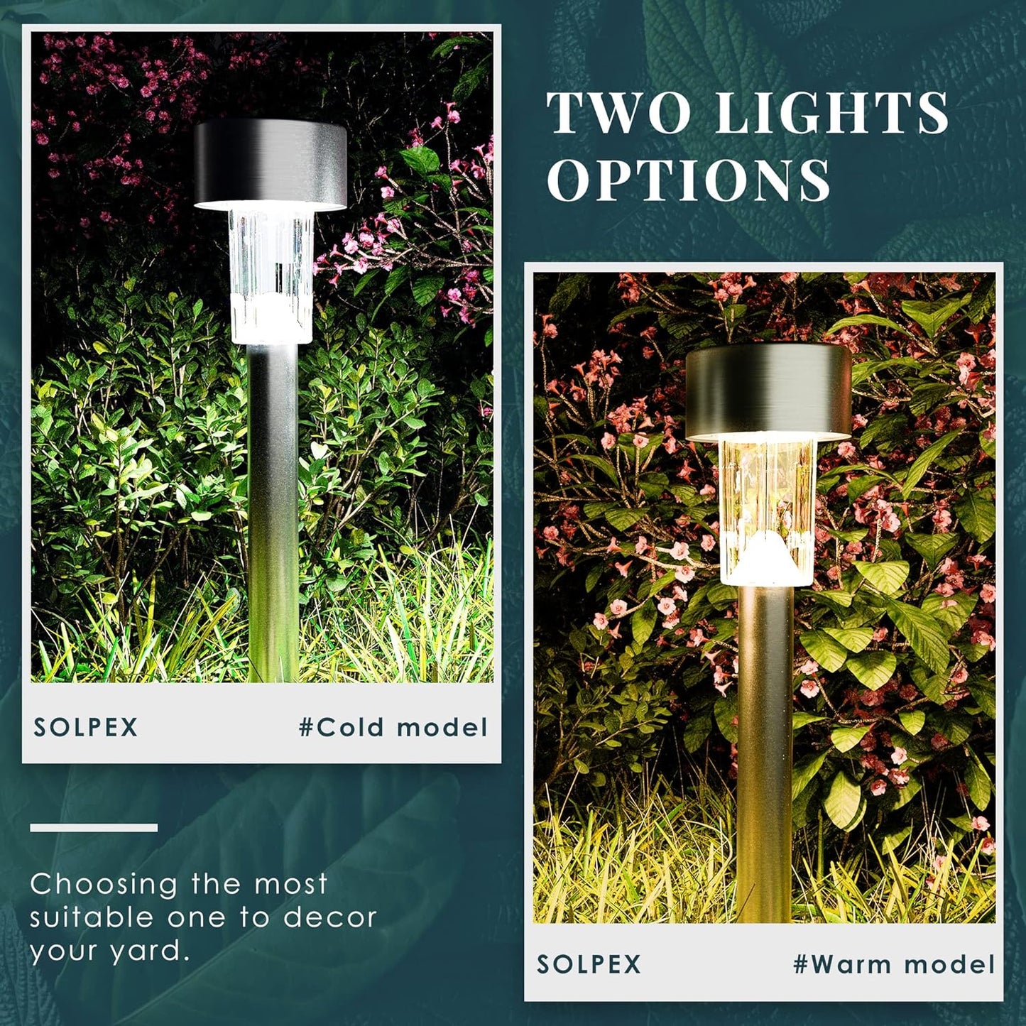 SOLPEX 16 Pack Solar Outdoor Lights Pathway, Stainless Steel Solar Lig