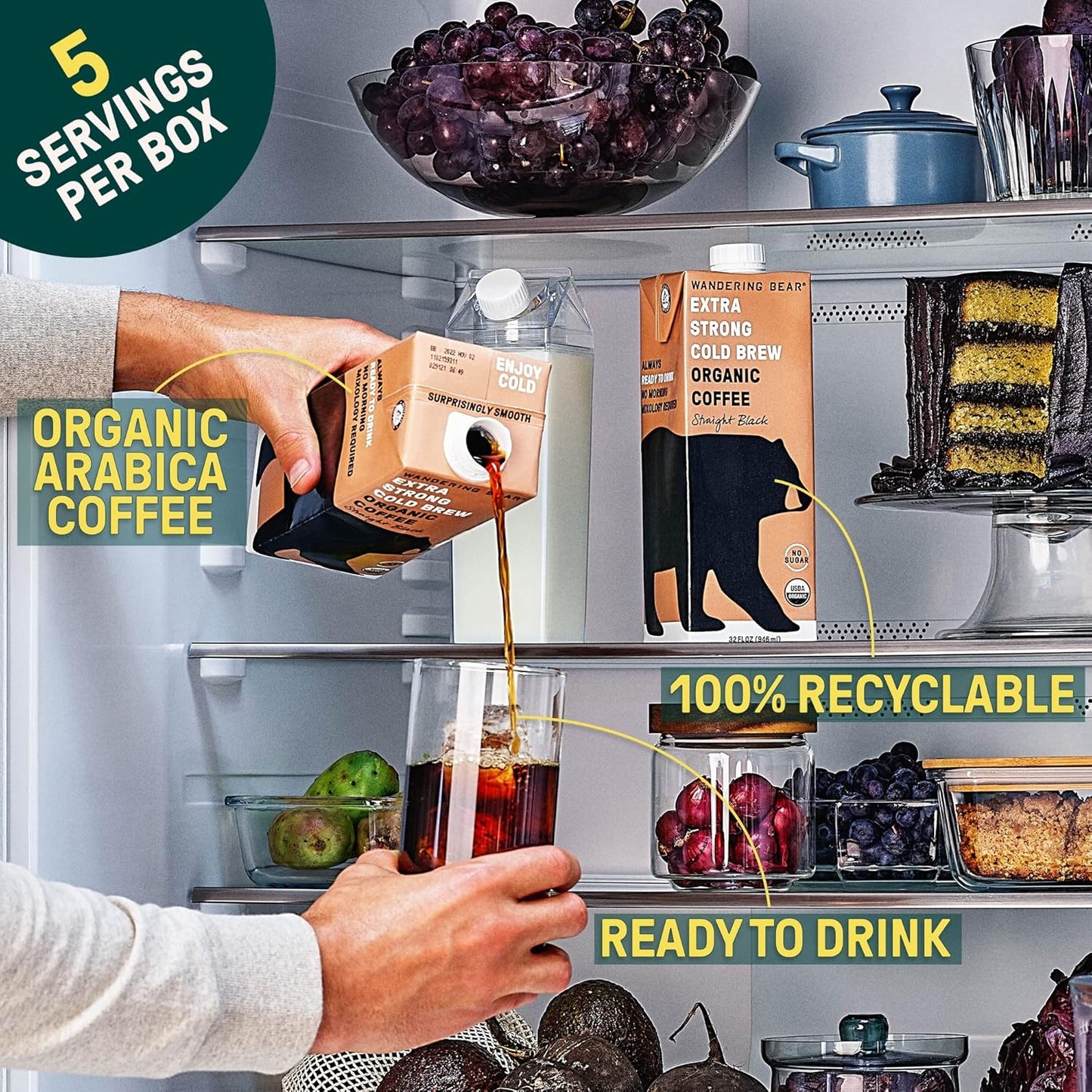Wandering Bear Straight Black Organic Cold Brew Coffee - Extra Strong,