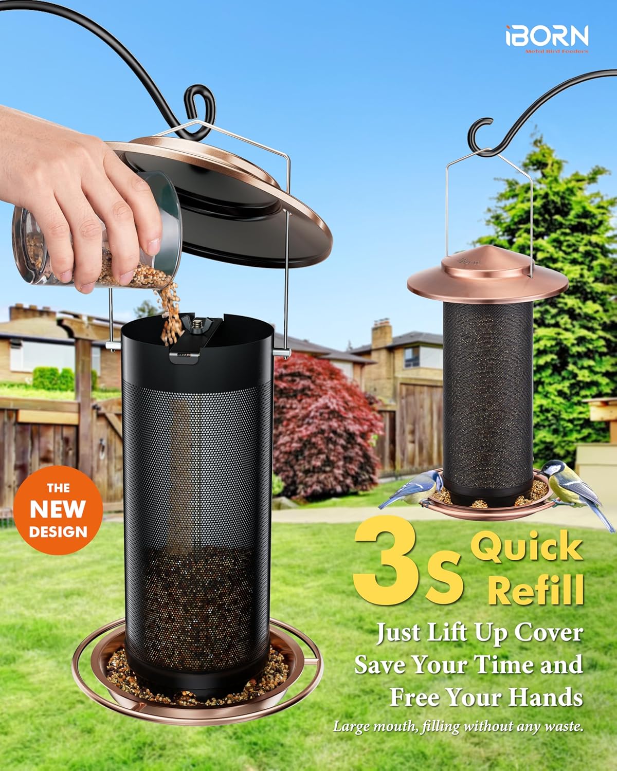 iBorn Bird Feeders for Outdoors, All Metal Mesh Tube, Holding Bird See