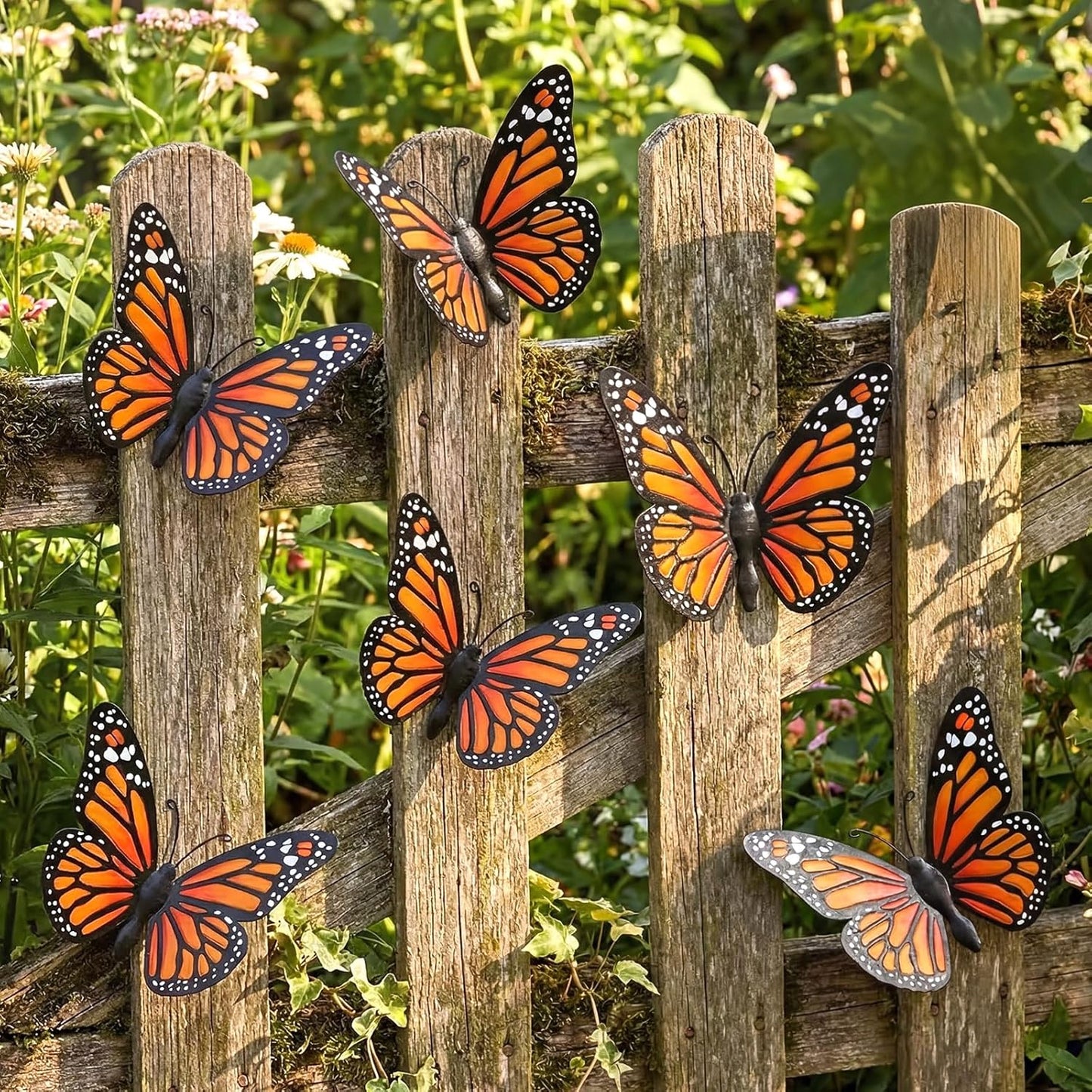 Chunful 6 Pcs 3D Metal Butterfly Wall Art Decorations 9.7 x 6.7 Inch Monarch Butterflies Wall Sculpture Hanging Sticker for Outdoor Fences Patio Yard Fence Garden Metal(3 Styles)