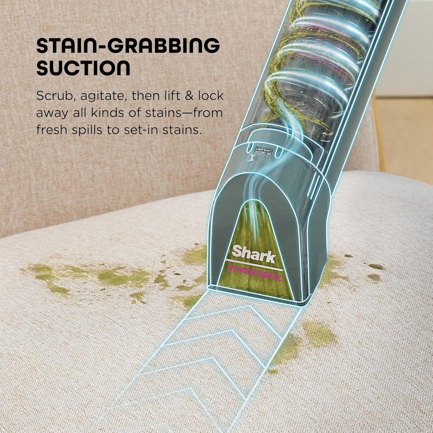 Shark StainForce Cordless Portable Spot, Stain, & Odor Remover System for Carpets, Area Rugs, Upholstery, Stairs, with Storage Caddy, Accessories, and Full-Size Cleaning Solution, HX101 (New)