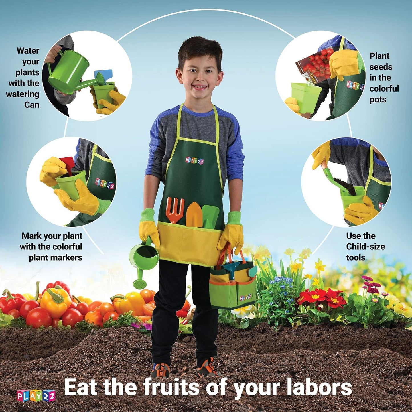 Play22 Kids Gardening Tool Set 12 PCS - Kids Gardening Tools Shovel Ra